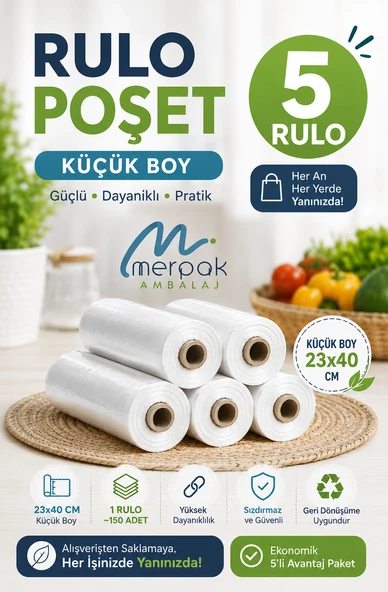 Rulo Atlet Poşet Küçük Boy x5 Rulo Market Manav Poşeti Çöp Poşeti ürün görseli 1