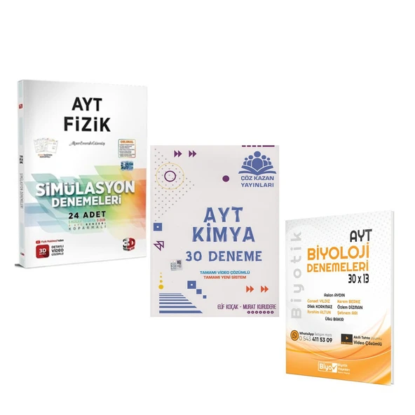 3D AYT Fizik Çöz Kazan Kimya ve Biyotik Biyoloji Deneme Seti 3 Kitap ürün görseli 1