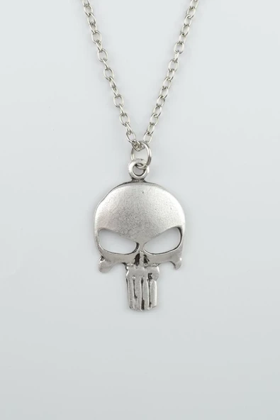 Punisher Cezalandırıcı Gümüş Kaplama Düz Zincir Kolye ürün görseli 1