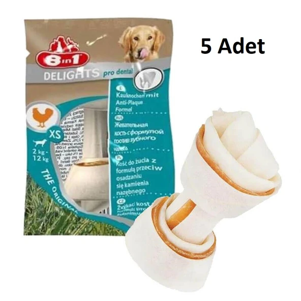 5 Adet 8in1 Köpek Kemiği Düğümlü Tavuk XS 12gr SKT:10/2026 ürün görseli 1