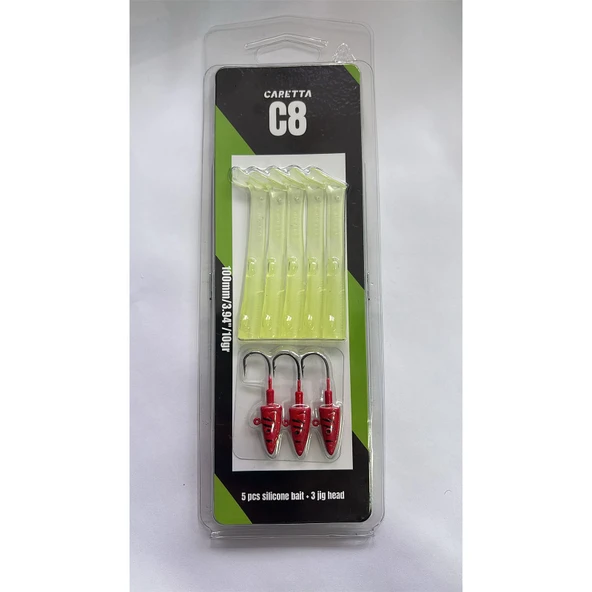 Caretta C8 10cm 10gr 5+3 Silikon Yem  Glow ürün görseli 1