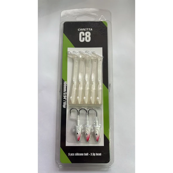Caretta C8 10cm 10gr 5+3 Silikon Yem  Silver Pearl ürün görseli 1