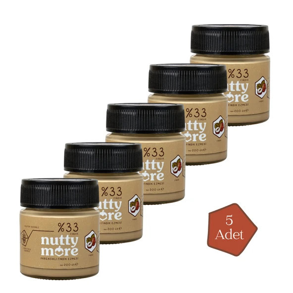 Nutty More %33 Fındık Parçacıklı Fındık Ezmesi 200 gr x 5 Adet ürün görseli 1