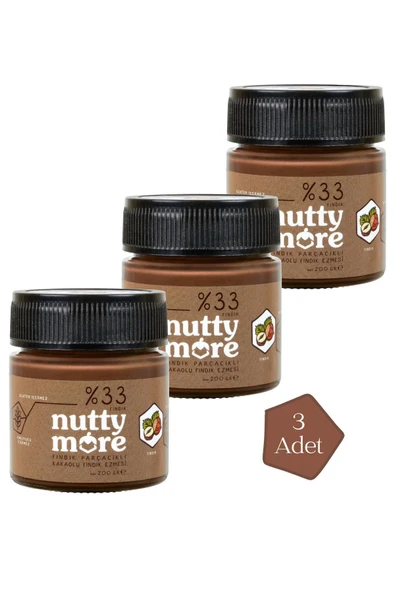Nutty More %33 Fındık Parçacıklı Kakaolu Fındık Ezmesi 200 gr x 3 Adet ürün görseli 1