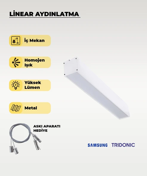 120 cm Beyaz Metal Kasa Lineer Aydınlatma 6500K (Beyaz Işık) ürün görseli 1