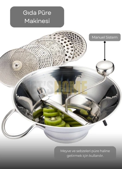 Kollu Püre Makinesi Paslanmaz Mama Yapma Makinesi Çelik Sosluk Yapma Makinesi Yedek Bıçaklı 30x13,5 cm ürün görseli 1