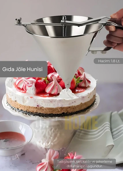 Gıda Jöle Hunisi Paslanmaz Hamur Dağıtıcı Büyük Boy Standlı  Krep ve Tatlı Porsiyonlayıcı Çelik 1.8 Lt. ürün görseli 1