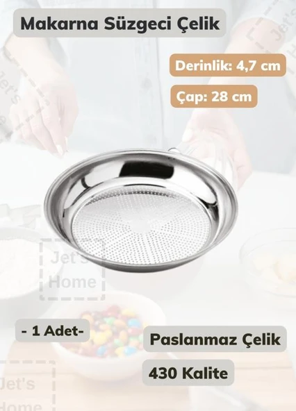 Makarna Süzgeci 28 cm Paslanmaz Çelik Süzgeç İnce ürün görseli 1