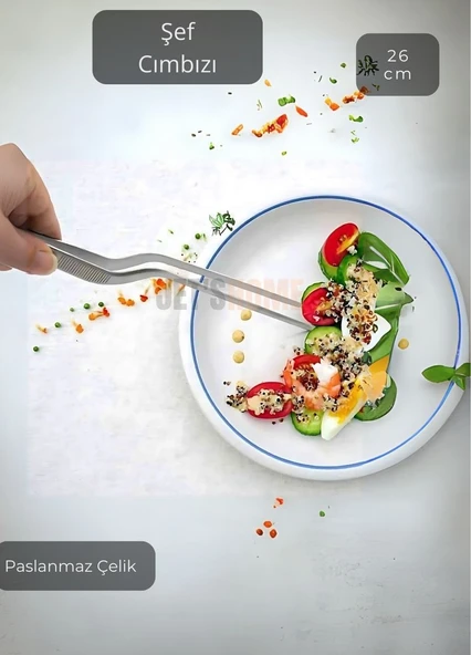 Kıvrımlı Şef Cımbızı Paslanmaz Dekor Cımbızı Çelik Yemek Cımbızı Maşa 26 cm ürün görseli 1