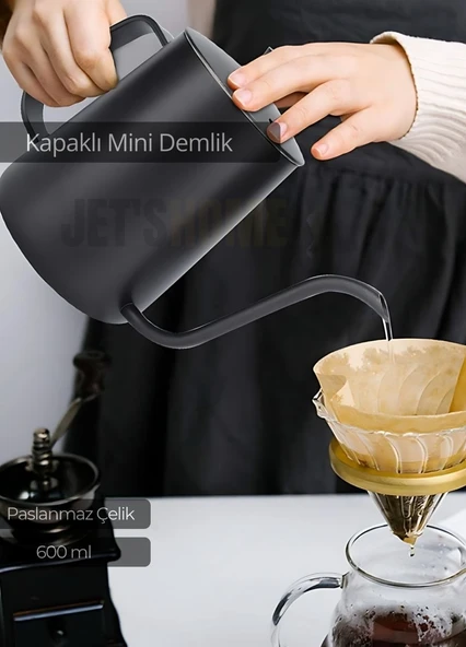 Kapaklı Demlik Paslanmaz Kahve Demliği İndüksiyon Uyumlu Çelik Demlik 600 ml ürün görseli 1