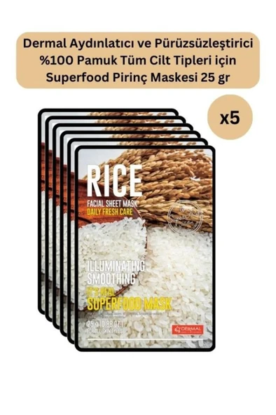 Dermal Aydınlatıcı ve Pürüzsüzleştirici Etki Tüm Cilt Tipleri için Superfood Pirinç Maskesi 5 Adet ürün görseli 1