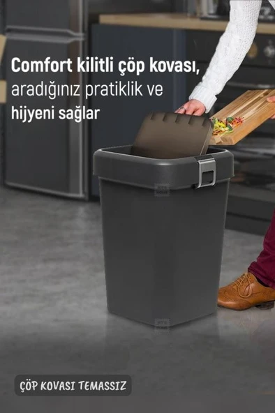 Banyo Çöp Kovası 18 Lt Banyo Çöp Kutusu Antrasit Motek Çöp Kovası ürün görseli 1