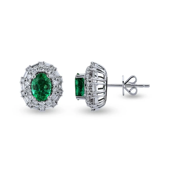 Harem Altın 2.25 Ct Pırlantalı Zümrüt Küpe RTK49 ürün görseli 1