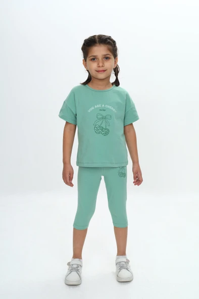 Toontoy Kız Çocuk Kalpli Fiyonk Baskılı Kaprili Takım ürün görseli 1