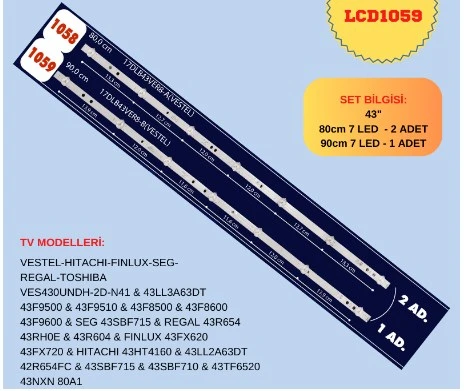 43LL3A63DT,43F9500, 43F9510, 43F8500, 43F8600, 43F9600, 43SBF715,43RH0E, 43R604, 43FX620, 43FX720, 43HT4160, 43LL2A63DT, 42R654FC, 43SBF715, 43SBF710, 43TF6520 LED BAR ürün görseli 1