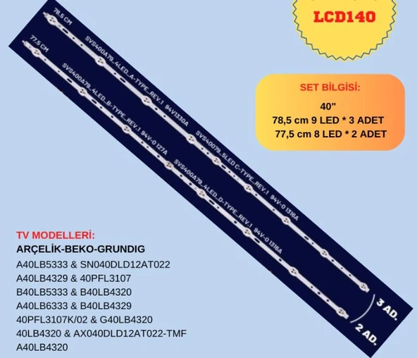 BEKO LTA400HM23-40PFL3078, B40-LB-5333, B40-LB-4320, A40 LB 4329, B40 LB 4329, SN040DLD12AT022-TMF, 40PFL3107, SN040DLD12AT022-SMF, AX040DLD12AT022-TMF LED BAR ürün görseli 1