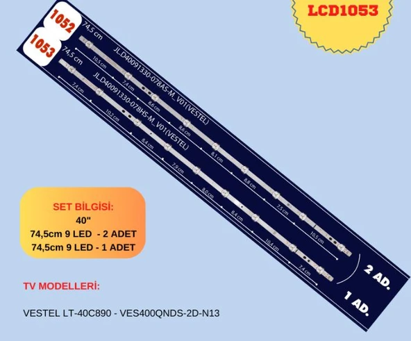 VESTEL 40FU510, 40FU610, 40R5000U, 40R5020U, 40R6020FA, 40SCU9000, 40SCU9600, 40TF6020A, 40TU6020, 40TWS217, 40F8400, 40F9400, 40UB6300, 40UB8600, 40UD8400 LED BAR ürün görseli 1