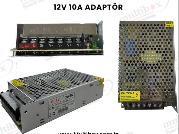 Multibox 12V 10A 120W Metal Kasa Adaptör , Güvenlik Kamerası, LED ve CCTV Güç Kaynağı ürün görseli 1
