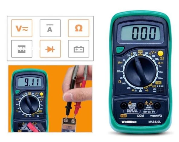 Wellhise MAS-830L Dijital Multimetre Ölçü Aleti Işıklı LCD Ekran Avometre ürün görseli 1
