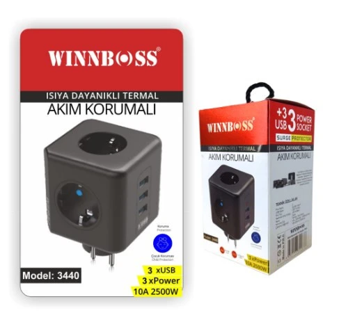 winnboss PRIZ AKIM KORUMA (3 PRIZ 2 USB 1 TYPE C) KARE  PRİZ TİPİ ürün görseli 1