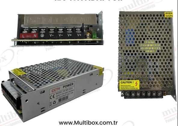 Multibox12 Volt 16,5 Amper 195 Watt. 12 Volt 16,5 Amper 195 Watt Metal Kasa Guvenlik Kamera Adaptörü ürün görseli 1