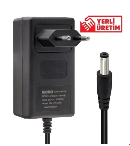Ful Hd Uydu Cıhazı Adaptorü,12 Volt - 1.5 Amper 5.5-2.5 Uçlu Plastik Kasa Priz Tipi Adaptör ürün görseli 1