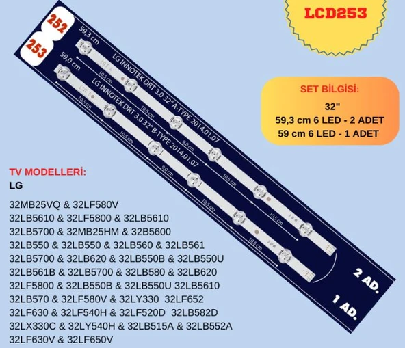LG 32LF580V-32LB5610-LV320DUE-32LF5800-32LB5610-32LB5700-32MB25HM LED BAR ürün görseli 1