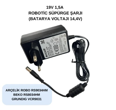 19V 1.5A Robotik Süpürge Şarj Adaptörü, Arçelik Beko Grundig RS9034HM RS8034HM VCR9031 Uyumlu ürün görseli 1