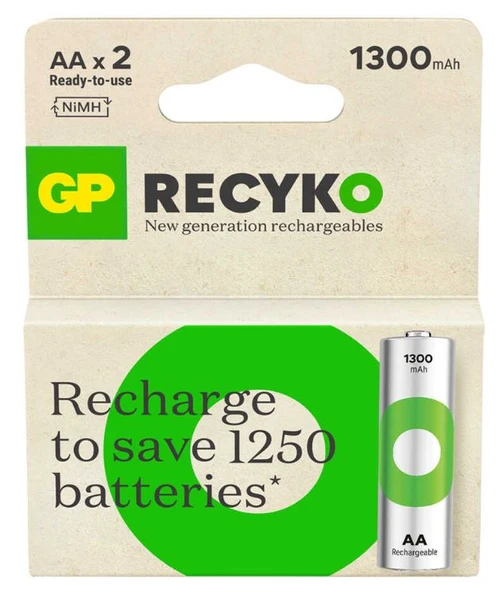 1,2V 1300mA ŞARJLI AA KALEM PİL GP RECYKO 2'Lİ ürün görseli 1
