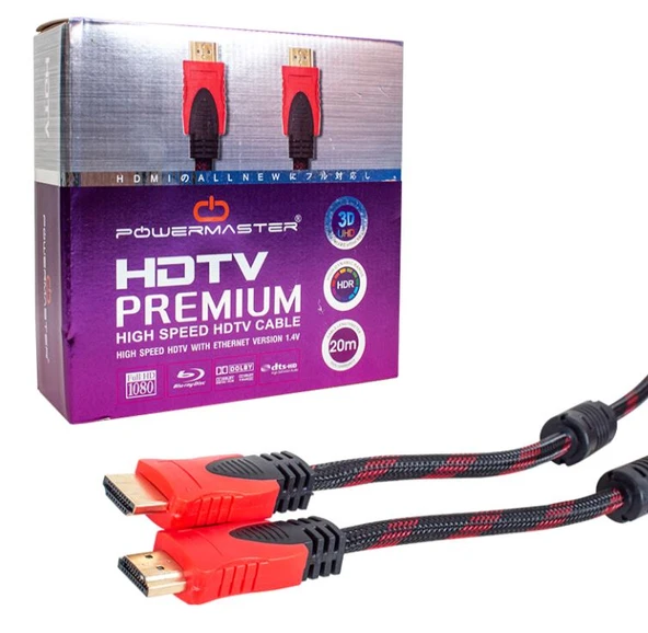 Powermaster 14V-3D 20 Metre Örgülü HDMI Kablo, Kaliteli ve Güvenilir Bağlantı ürün görseli 1