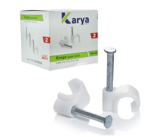 KARYA 2 NUMARA ÇELİK ÇİVİLİ 6 MM KROŞE (100'LÜ PAKET)(DATA - ANTEN KABLOLARI İÇİN) ürün görseli 1