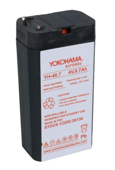 4V 0.7AH, IŞILDAK FENER AKÜSÜ,34x22x64 mm, Yokohama YH-40.7 4 Volt - 0.7 Amper Akü ürün görseli 1
