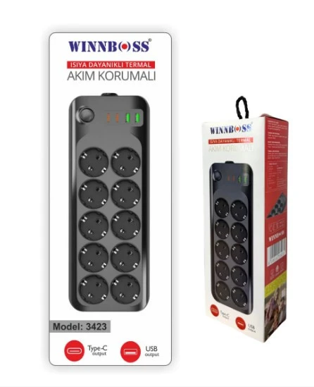 Winnboss PRİZ AKIM KORUMA (10 LU PRİZ 2 USB 2 TYPE C) 2m ürün görseli 1