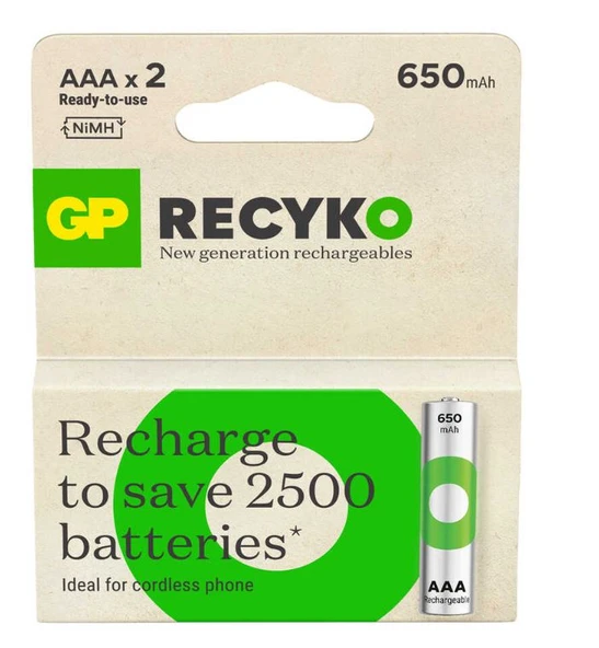 Gp Recyko 650 Mah R03 Aaa Şarjlı 2li Ince Kalem Pil ürün görseli 1