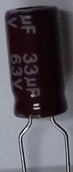 33uf 63v, 33mf 63v Kondansatör 10x5 ürün görseli 1