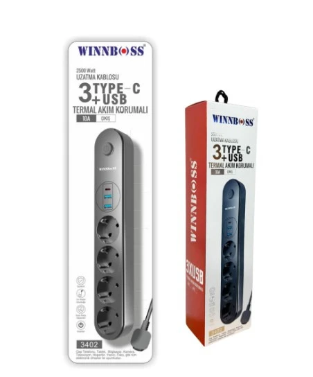 Winnboss PRIZ AKIM KORUMA (4 PRİZ 2 USB 1TYPE C) 2m ürün görseli 1