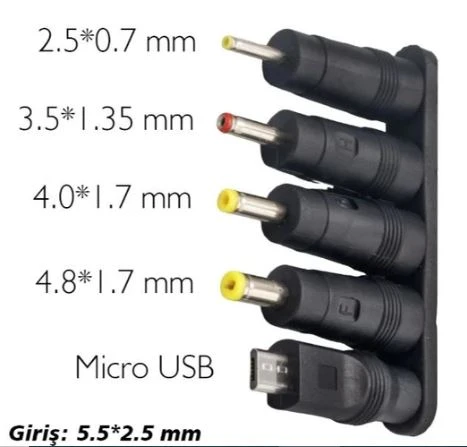 Standart Ucu Çoklu Yedek Adaptör Uç Çevirici (2.5x0.7mm- 4.8x1.7mm- 3.0x1.1mm-4.0x1.7mm- Mıcro Usb) ürün görseli 1