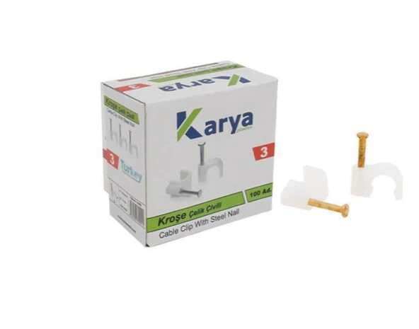KARYA 3 NUMARA ÇELİK ÇİVİLİ 7 MM KROŞE (100'LÜ POŞET)(2X1.5 - 3X1.5 TTR KABLOLAR İÇİN) ürün görseli 1