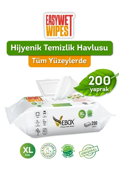 Vebox Easy Wet Wipes Yüzey Temizlik Havlusu 2x100 200 Yaprak ürün görseli 1