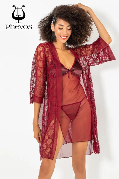 Phevos 3'lü Gecelik ve Sabahlık Takımı-3759 ürün görseli 1