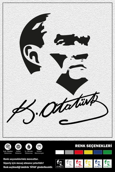 ATATÜRK RESİM VE İMZA STICKER 30 x 33 cm ürün görseli 1