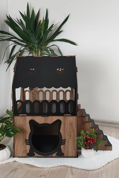 Kedi Evi Teraslı 2 Katlı Merdivenli - Resim 2