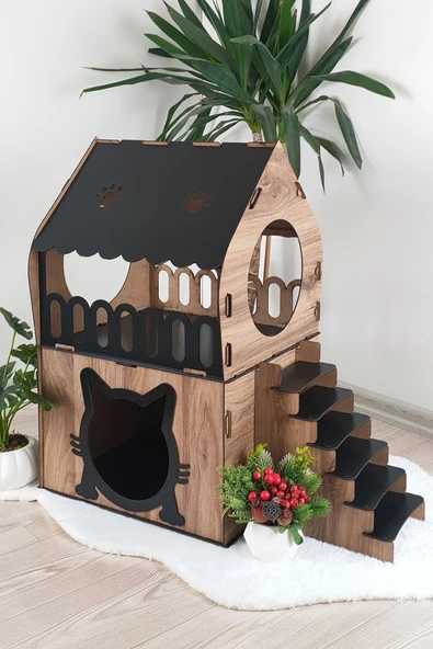 Kedi Evi Teraslı 2 Katlı Merdivenli - Resim 4