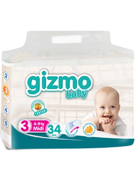 Gizmo Bebek Bezi Paketi 4 - 9 kg 3 Numara 34'lü ürün görseli 1