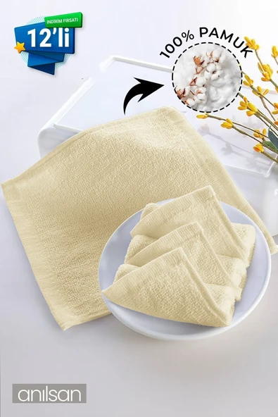 12'li Krem Mini Havlu - 26x26 cm 30GR, %100 Pamuk, Bebek ve Çocuklar İçin, Yüz Havlusu Olarak Kullanıma Uygun ürün görseli 1