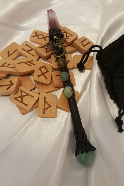 Rune Taşı Sembolü Run Taşları Enerji Asası Doğal Taş Ahşap Rune Alfabesi Nordic Runes ürün görseli 1
