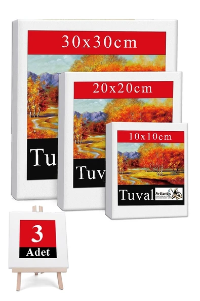 Kare Tuval 3 Adet 10x10 20x20 30x30 cm Boş Tuval Tablo Arkadan Zımbalı Resim Tuvali Akrilik Boya Yağlı Boya Sanat Hobi ürün görseli 1