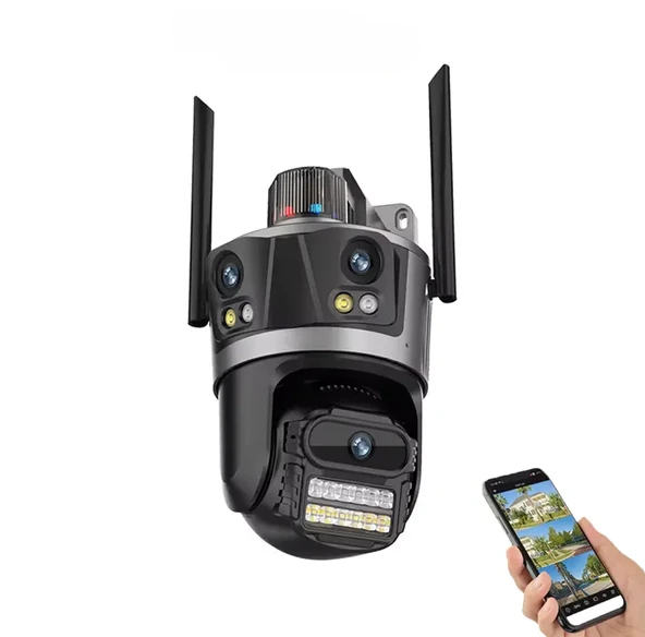 3 Lens Geniş Açı İzleme HD Güvenlik Kamerası  PTZ Aİ Otomatik İzleme CCTV Video Gözetim ICSEE ürün görseli 1