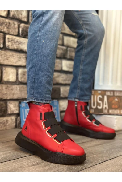 Byshoes BA0142 Bantlı Erkek Yüksek Taban Kırmızı Spor Bot ürün görseli 1