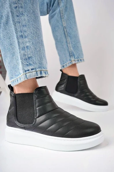 FASHIONLINE SLW205 Boston Bağcıksız Cilt Erkek Spor Bot BT Siyah ürün görseli 1